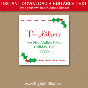 Downloadable Holly Christmas Return Address Labels - 2 Inch Square Labels