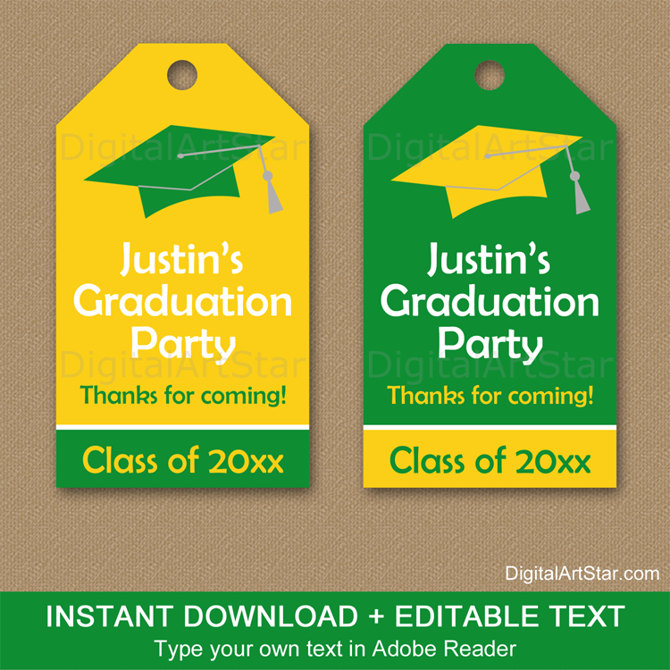 Downloadable Kelly Green and Yellow Graduation Thank You Tags Printable