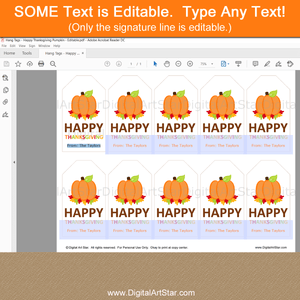 Downloadable Pumpkin Happy Thanksgiving Tag Template