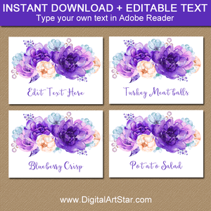 Downloadable Purple Floral Labels for Wedding Baby Shower Birthday Party