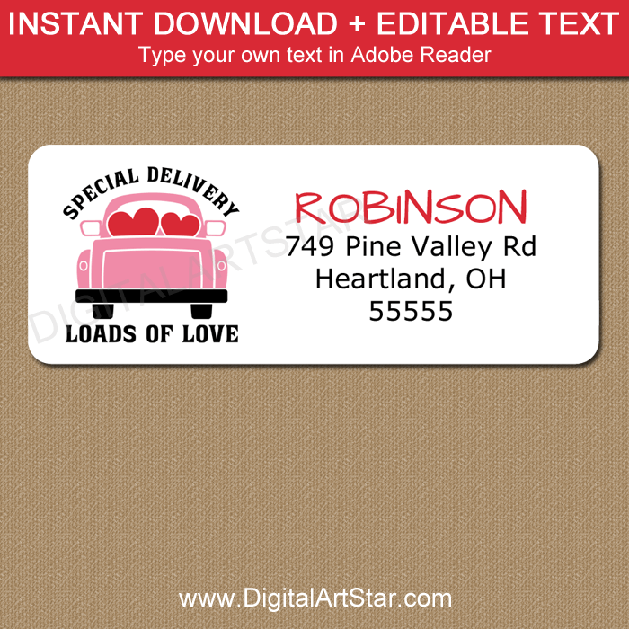 Downloadable Special Delivery Valentine Address Labels Editable Template