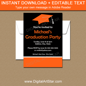 Black Orange Graduation Invitation Template Printable