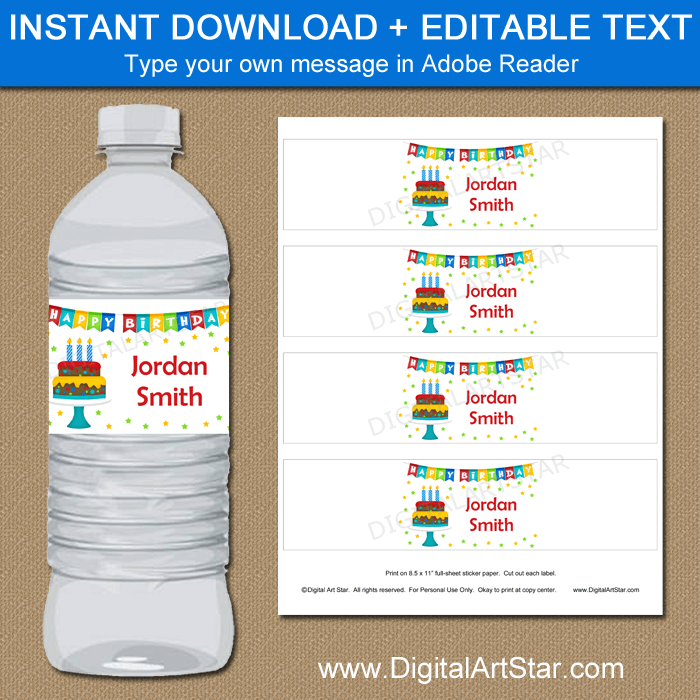 Birthday Party Water Bottle Label Template