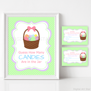 Easter Basket Themed Candy Guessing Game Cards and Easter Sign