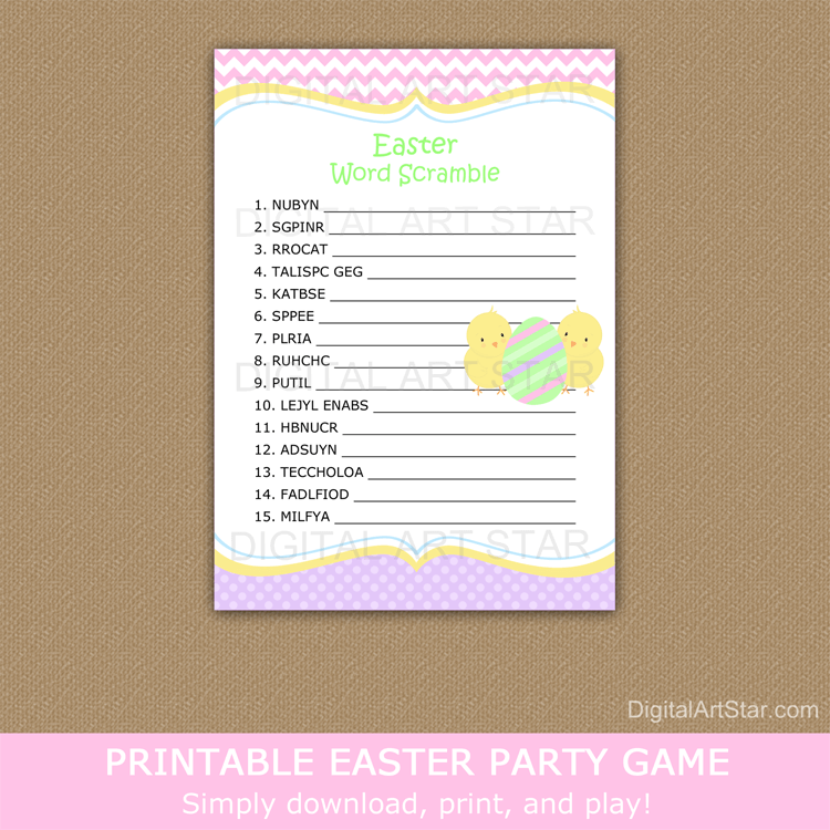 Easter Word Scramble Game Printable with Answers