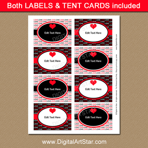 Red and Black Candy Buffet Labels
