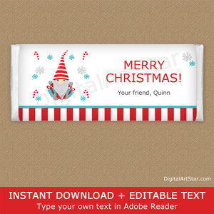 Editable Candy Bar Wrappers Christmas Gnome Candy Cane Theme