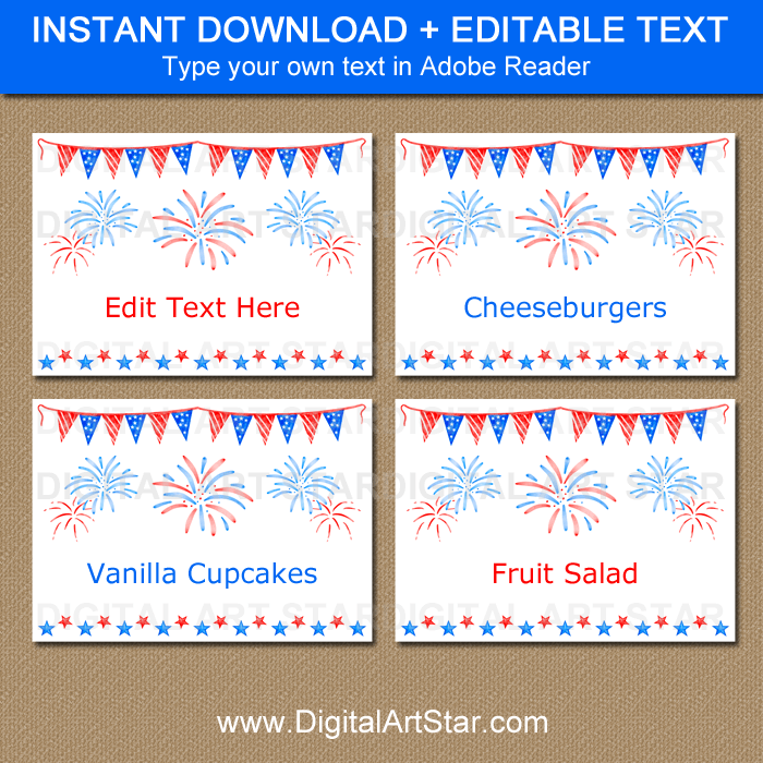 Editable Fireworks Food Labels Template for Fourth of July Cookout