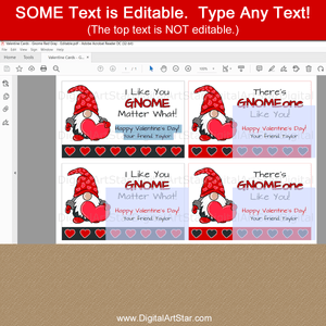 Editable Gnome Valentines Day Cards for School Gender Neutral