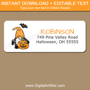 Editable Halloween Gnome Return Address Labels Template Printable