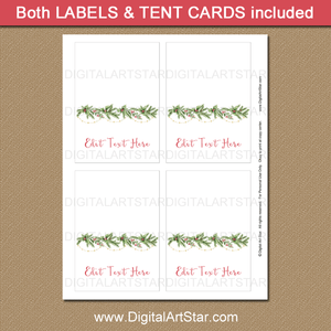 Printable Christmas Food Labels with Greenery and Gold Stars - Digital ...