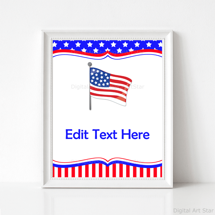 Editable Patriotic Wall Art or Sign with American Flag