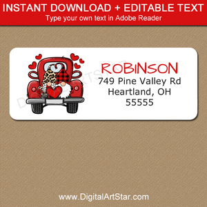 Editable Return Address Label Template Gnome Couple Red Truck