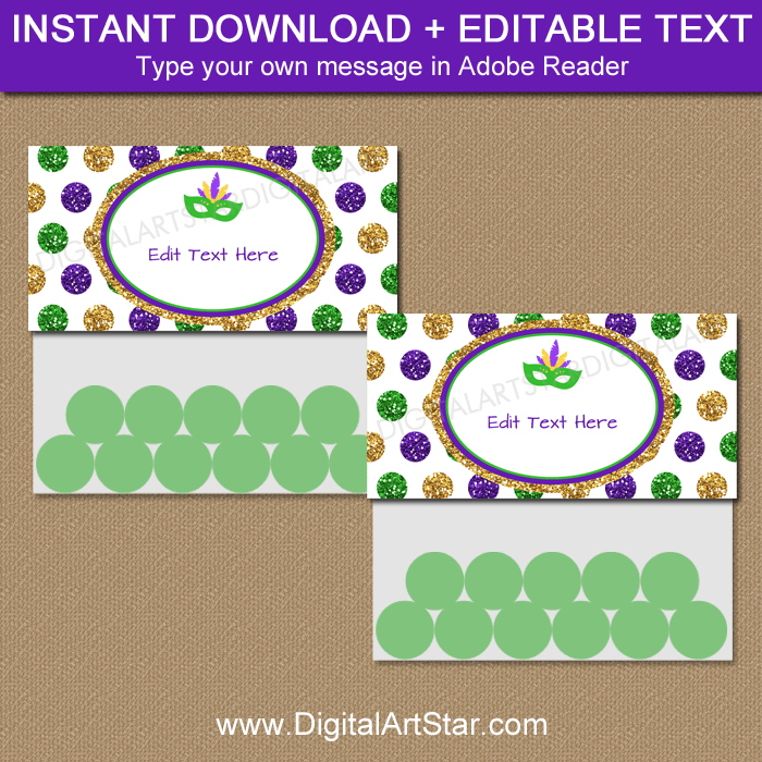 Instant Download Mardi Gras Party Favor Bag Toppers