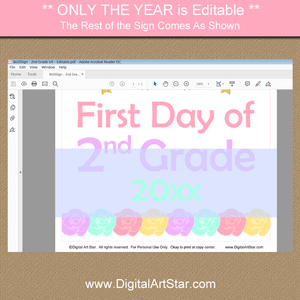 Unicorn First Day of 2nd Grade Editable Sign Template