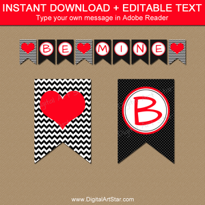 Valentine Banner Printable in Black and Red