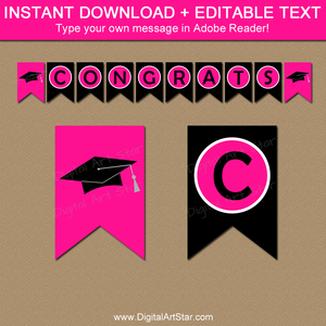 Instant Download Banner with Editable Text - Hot Pink and Black