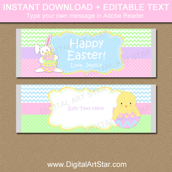 Editable Easter Candy Bar Wrappers with Bunnies and Chicks