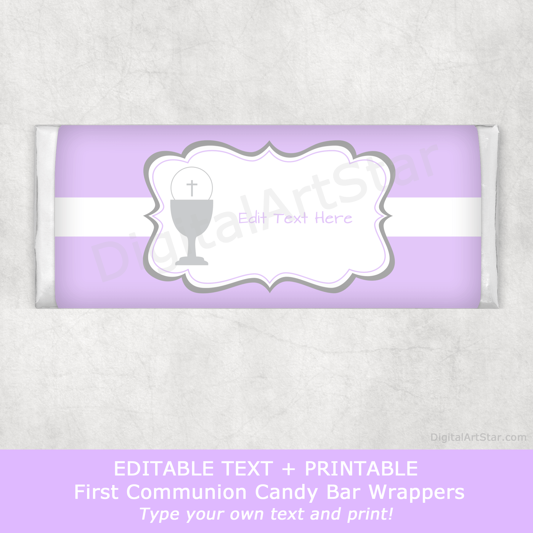 Lavender and White First Communion Candy Bar Wrappers