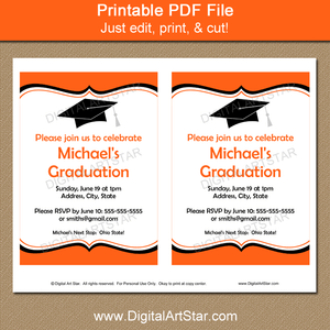Printable Graduation Invitation PDF Orange Black White