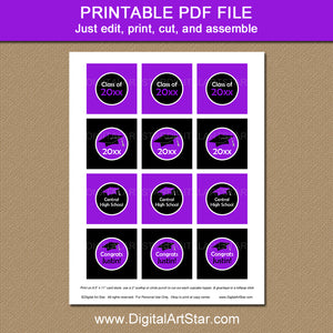 Printable Graduation Cupcake Toppers in Purple and Black