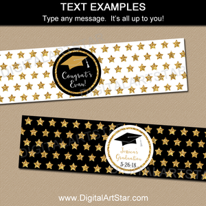 Black and Gold Water Bottle Labels with Editable Text