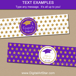 Purple and Gold Star Graduation Water Bottle Stickers