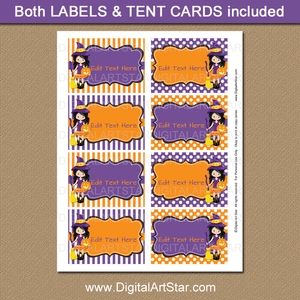 halloween candy buffet labels with witch