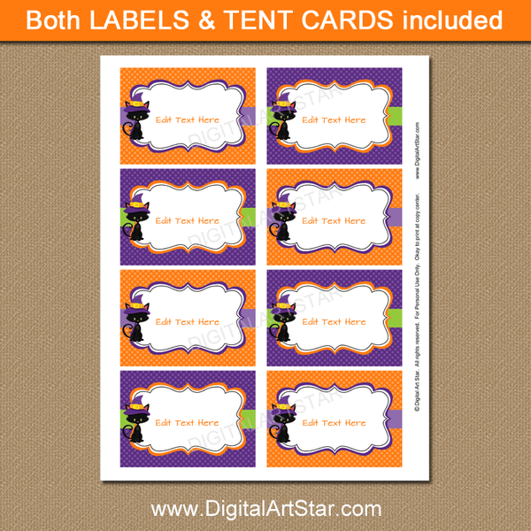 Halloween Candy Buffet Labels for Kids with Black Cat | Digital Art Star