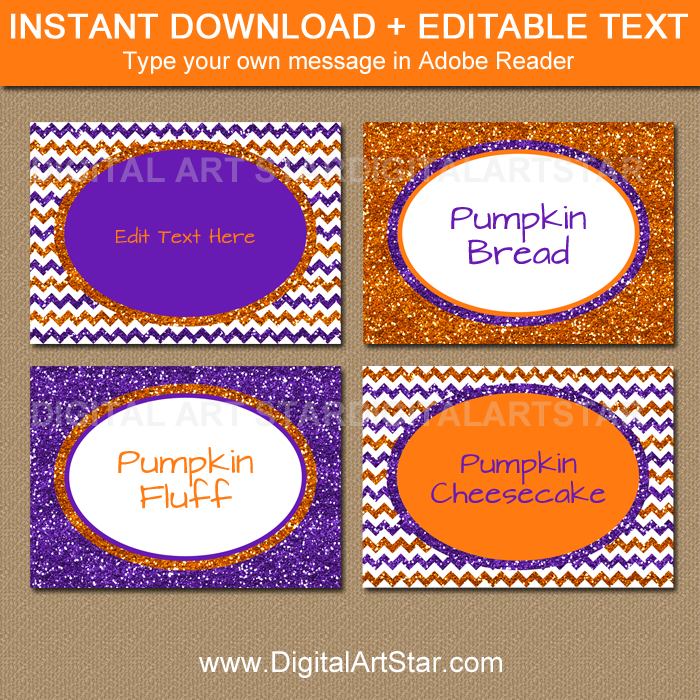 Printable Halloween Labels - Orange and Purple Glitter Chevron