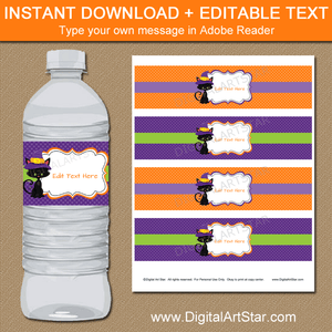 Purple and Orange Halloween Water Bottle Labels Editable Template
