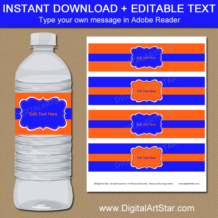 Orange and Blue Water Bottle Labels PDF