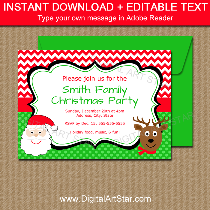 Downloadable Christmas Invitations with Editable Text
