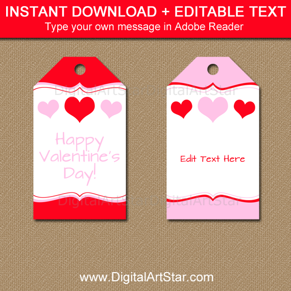 Pink and Red Heart Tags for Valentine's Day Party