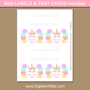 Printable Unicorn Food Tent Cards and Unicorn Place Cards