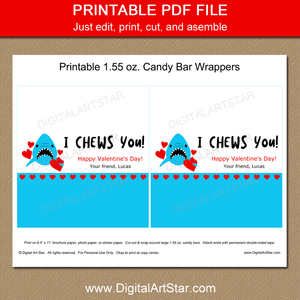 Shark Printable Valentine Candy Bar Wrapper Party Favors for Kids