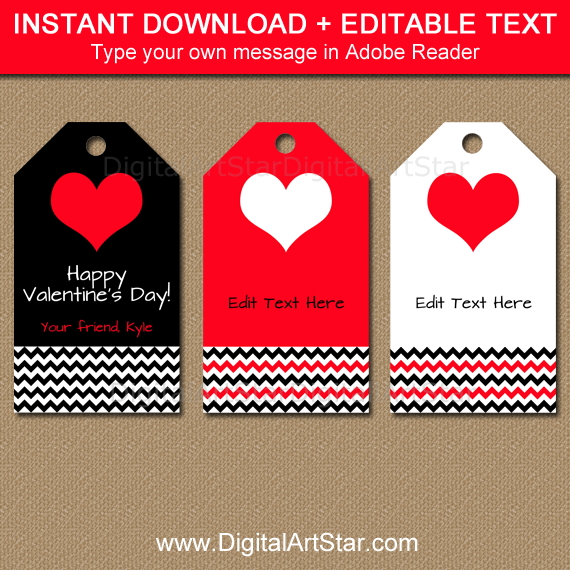 Printable Valentine Tags with Editable Text