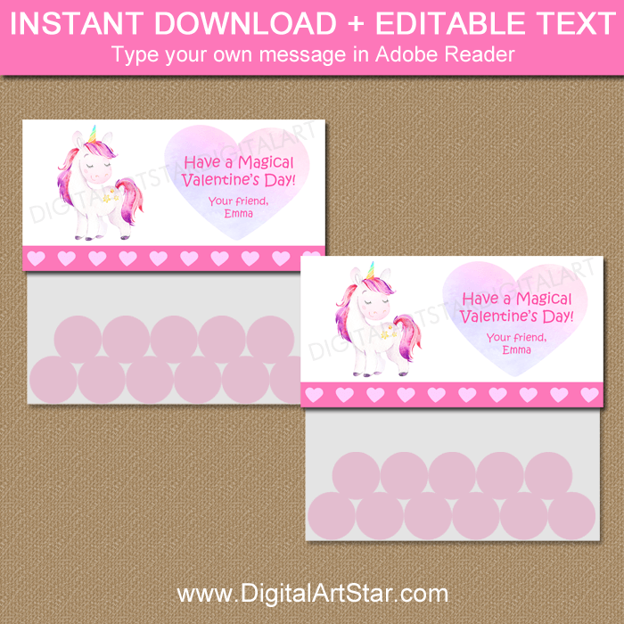Editable Unicorn Valentine Bag Topper Instant Download