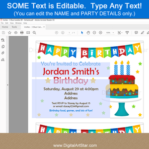 Editable Birthday Invitation Template with Birthday Cake