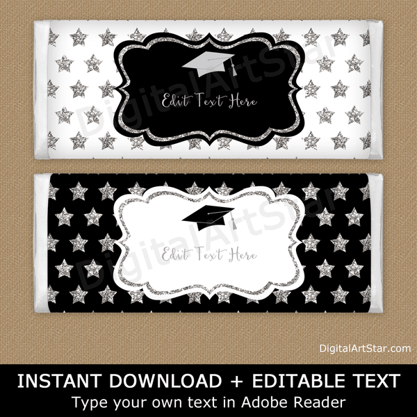 Glitter Graduation Candy Bar Wrappers Black and Gold - Digital Art