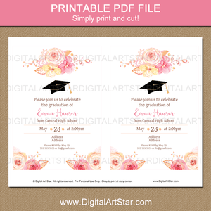 Elegant Graduation Invitation Template Printable Floral Lace with Graduation Cap