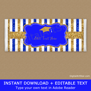 Elegant Royal Blue and Gold Graduation Candy Bar Wrappers Template