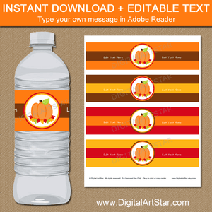 Fall Water Bottle Labels - Pumpkin and Autumn Leaves