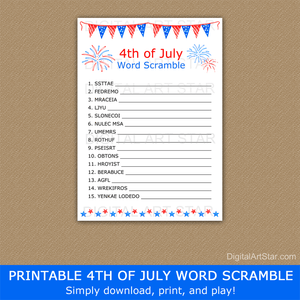 Fireworks Themed Word Scramble Printable for Fourth of July