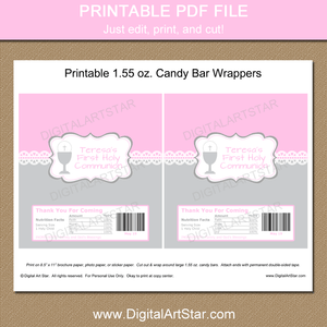 Printable First Communion Candy Bar Labels