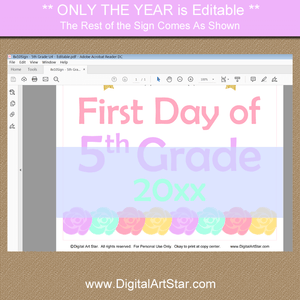 Unicorn 5th Grade First Day of School Sign Printable 2019