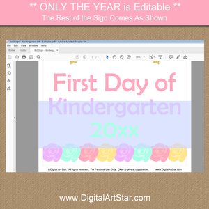 Editable Unicorn Kindergarten First Day of School Sign