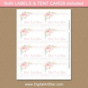 Floral Baby Shower Labels Template Pink Gold Mint Green