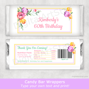 Floral Birthday Candy Bar Wrapper Template Spring Flowers Tulips