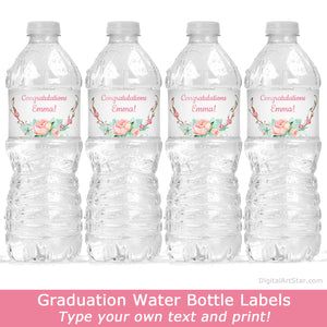 Floral Graduation Water Bottle Labels Girl Graduation Party